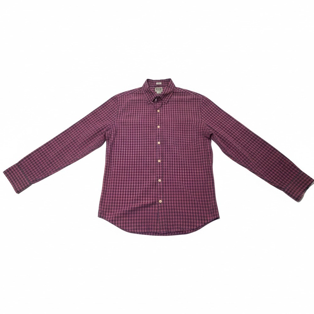 J.Crew Mens Slim Fit Gingham Button Down Shirt Red Navy Blue Large L Long Sleeve - Picture 2 of 8